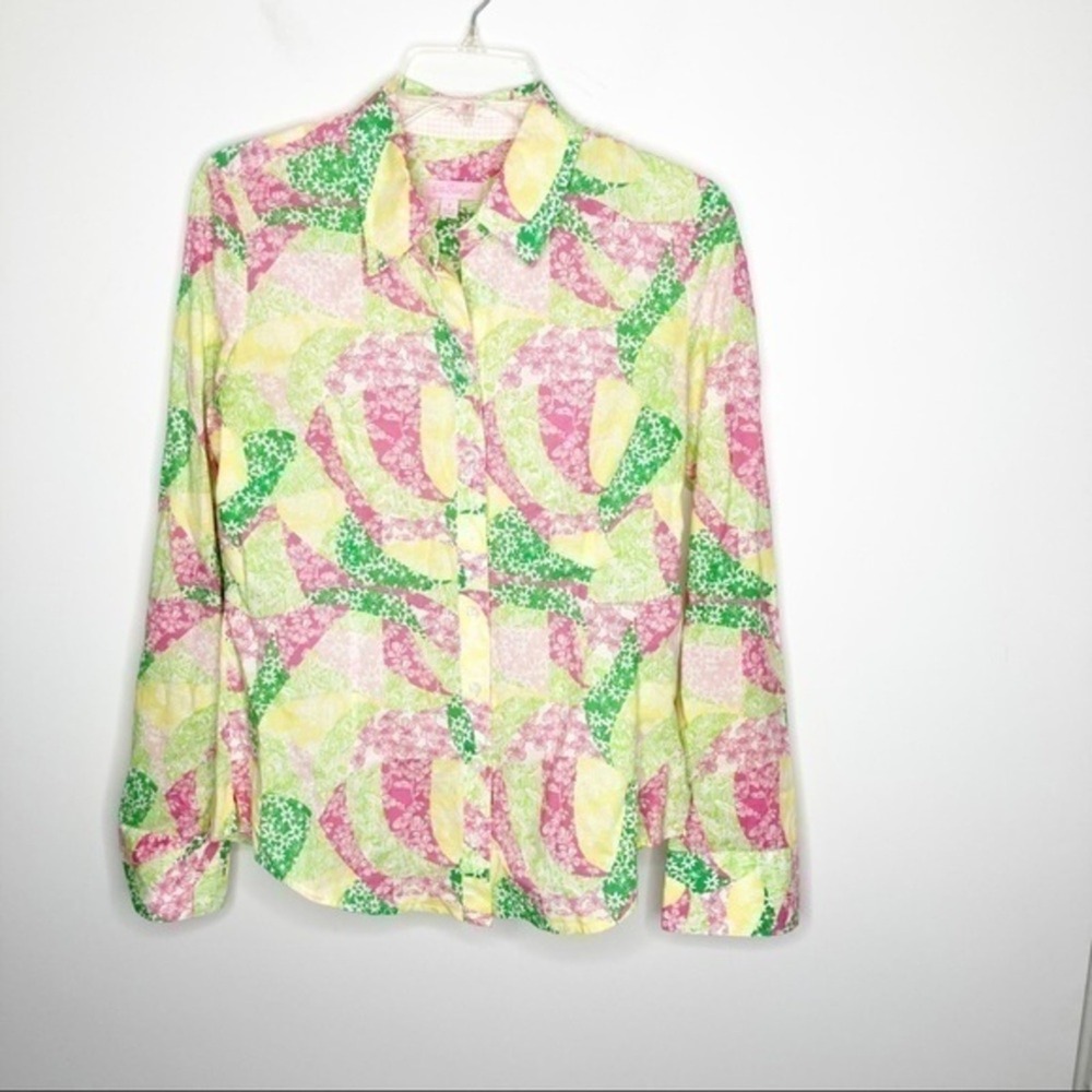 Lilly Pulitzer Womens Button Down Shirt Patch‎ Quilt Pattern Size 6 Summer